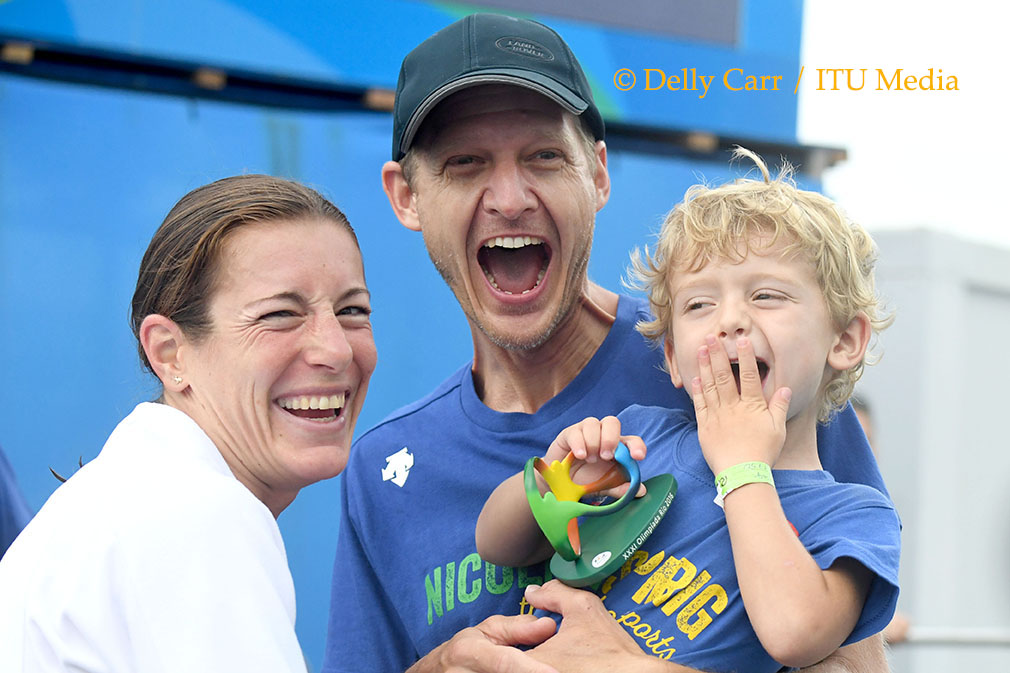 Nicola Spirig celebrating with family